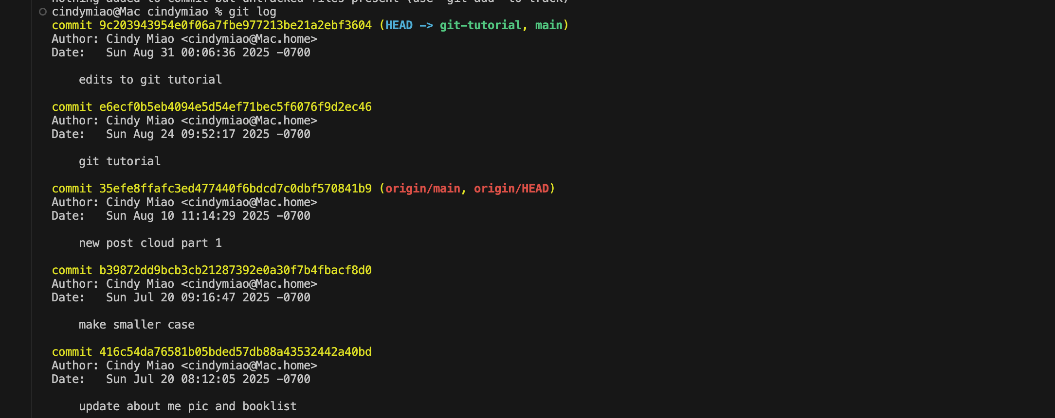 An example of using git log on this repository