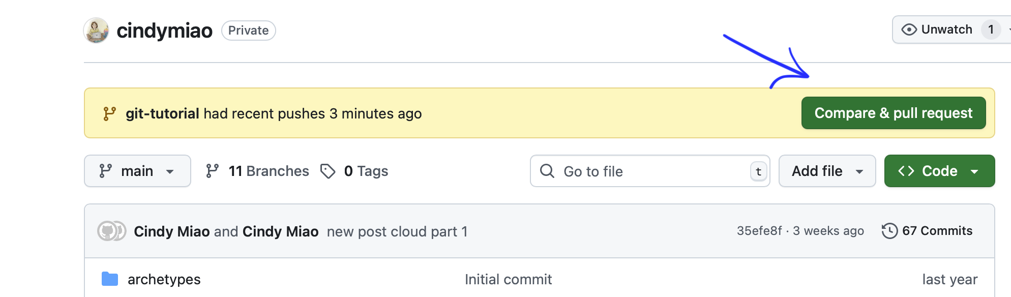 If you've made recent changes to a branch and pushed it to the remote repository, there should be a button that pops up on the online IDE to make a pull request. Making a PR on the online IDE